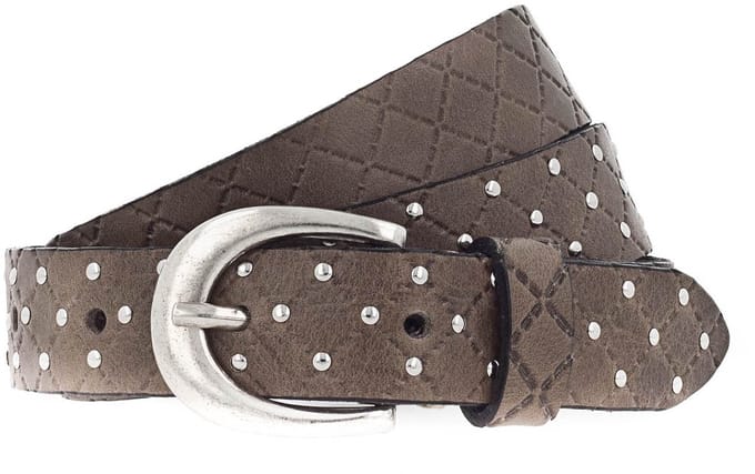 b.belt riem Lilou Silver Leder-Nietengürtel W105 Grey Taupe bruine