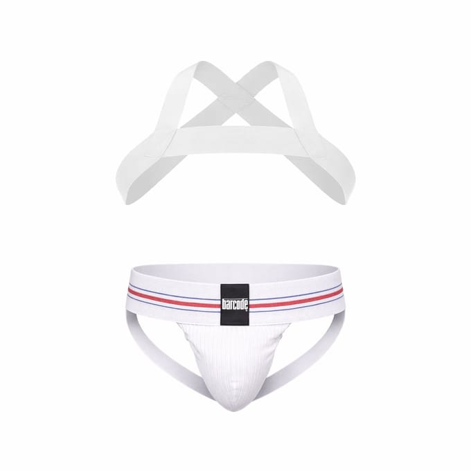 Barcode Berlin Multipack 1x Boris Jockstrap + 1x Harness Matt White - MAAT S - Heren Ondergoed - Jockstrap voor Man - Mannen Jock