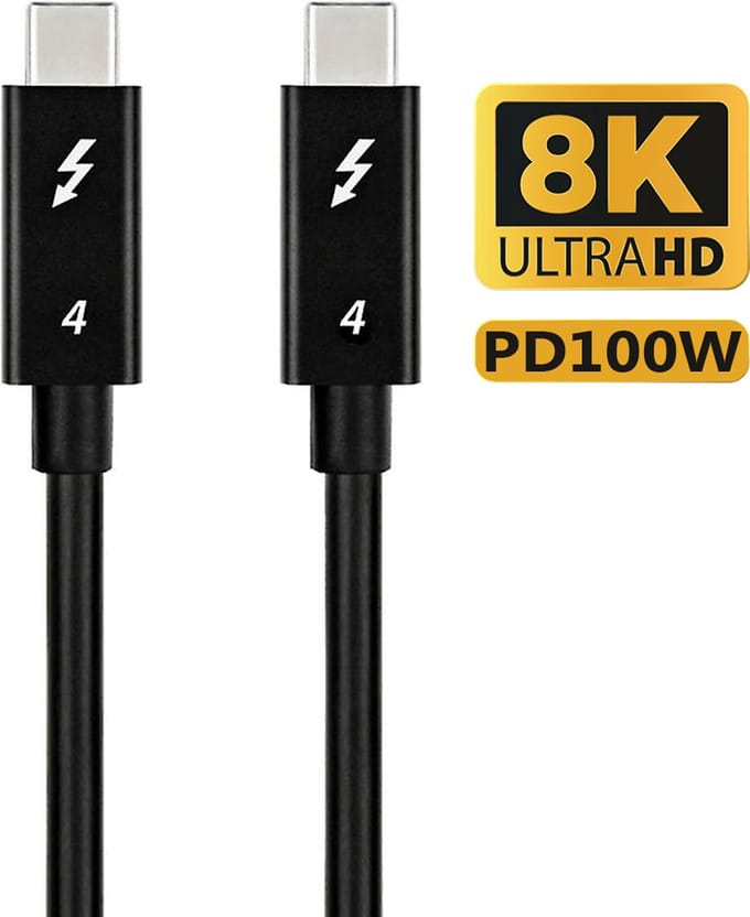 NÖRDIC Thunderbolt 4 USB-C Kabel - 40 Gbps - 100W opladen - 8K video compatibel met USB 4 - Thunderbolt 3/4 - 3m - Zwart