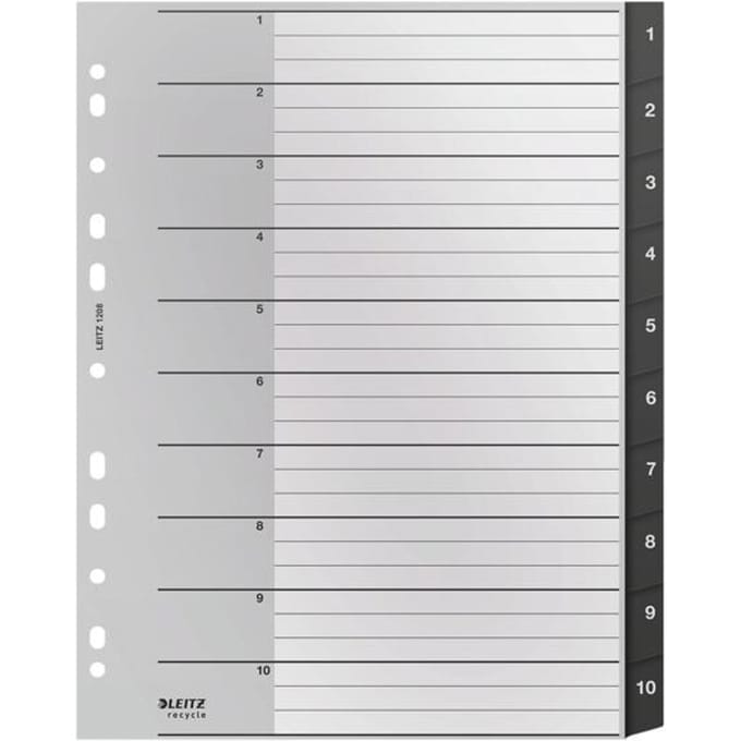 Leitz Recycle Tabbladen PP A4 - Extra Breed - 1-10 Numerieke Tabbladen - Zwart