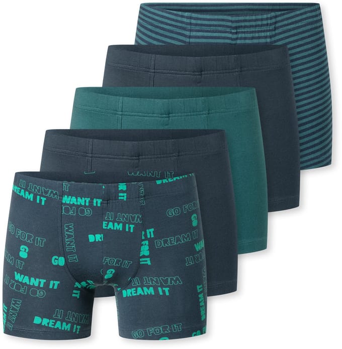 Shorts, set van 5, met streepjes donkerblauw/groen - 95/5 164