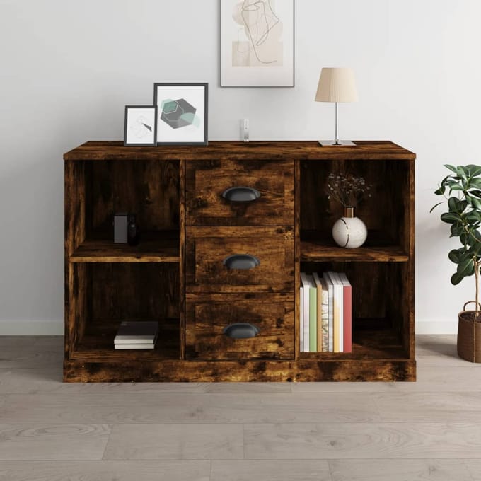vidaXL - Dressoir - 104,5x35,5x67,5 - cm - bewerkt - hout - gerookt - eikenkleurig