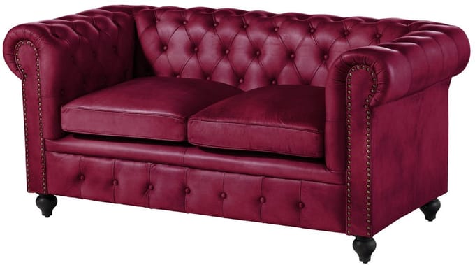 MASSIVMOEBEL24.DE 2-zitsbank rood echt leer (buffel) 158x82x75 cm (BxTxH) CHESTERFIELD #402 deels gemonteerd