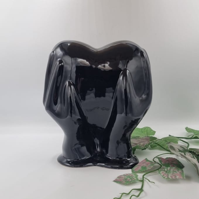 Urn - Dubbele askamer - Keramiek - Hart in handen - Black - Zwart - 2x 800ml - Handmade