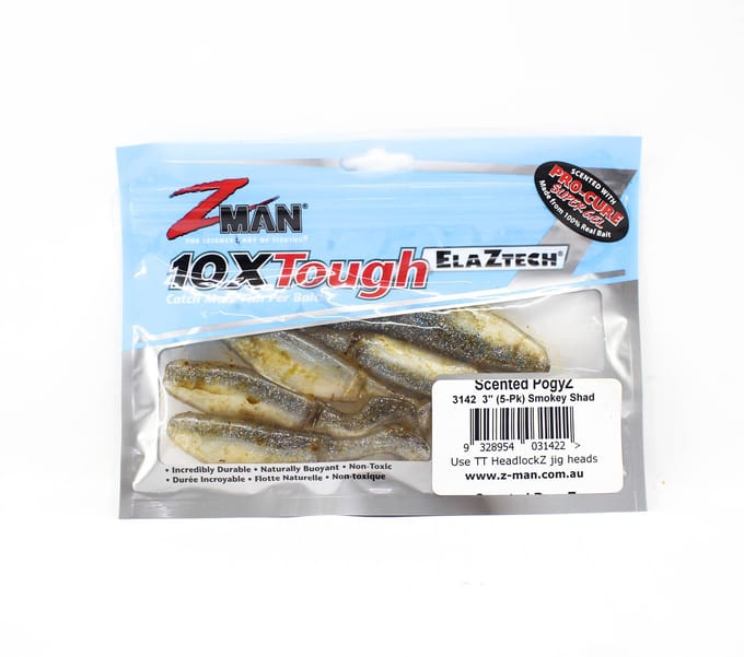 Zman Soft Lure Geurende PogyZ 3 Inch 5/Pack Smokey Shad (1422) white