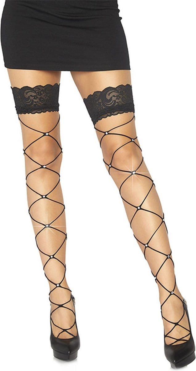 Wide net thigh high w chrystal