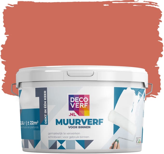 Decoverf muurverf mat terra rood, 2.5L