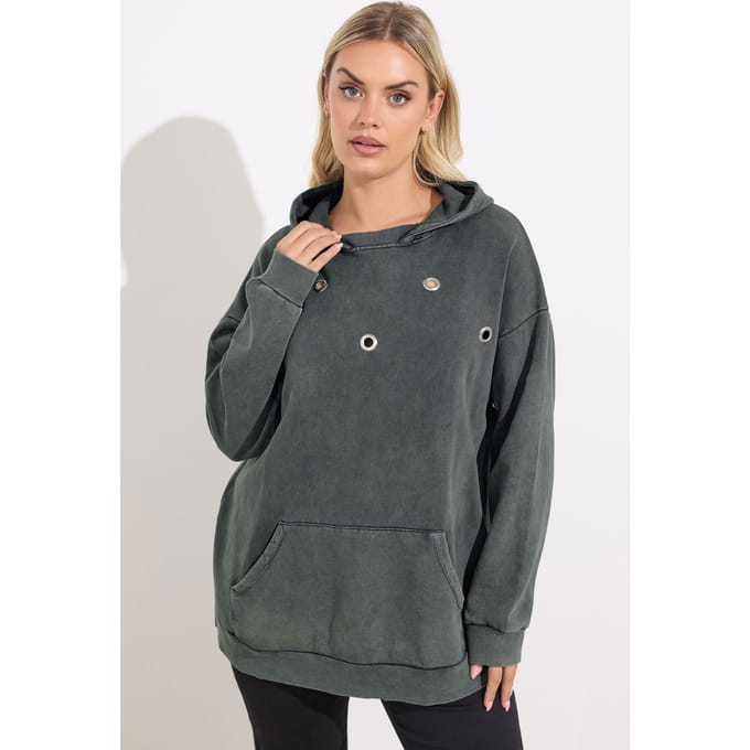 Yours Charcoal Grey Eyelet Hoodie Size 50-52