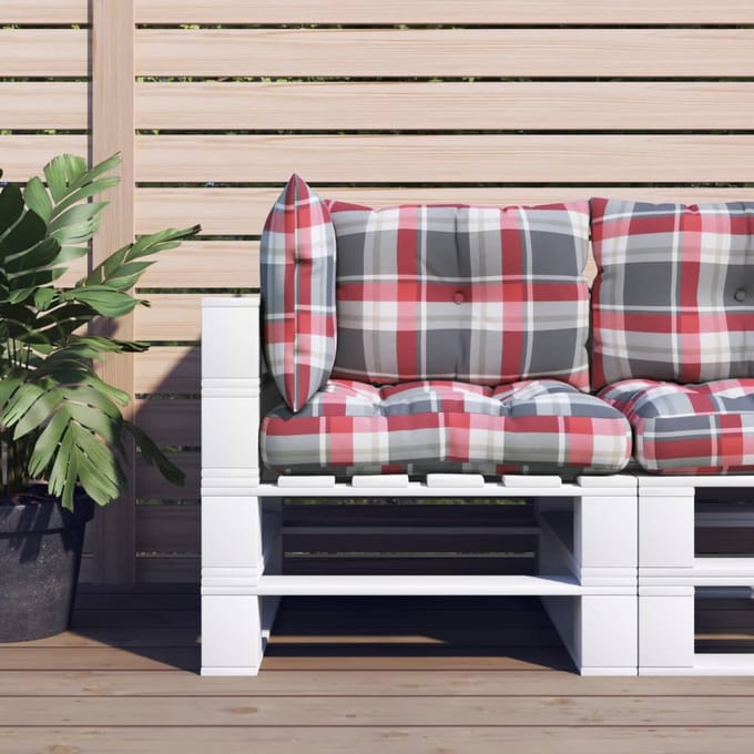 vidaXL - Palletkussens - 3 - st - ruitpatroon - stof - rood