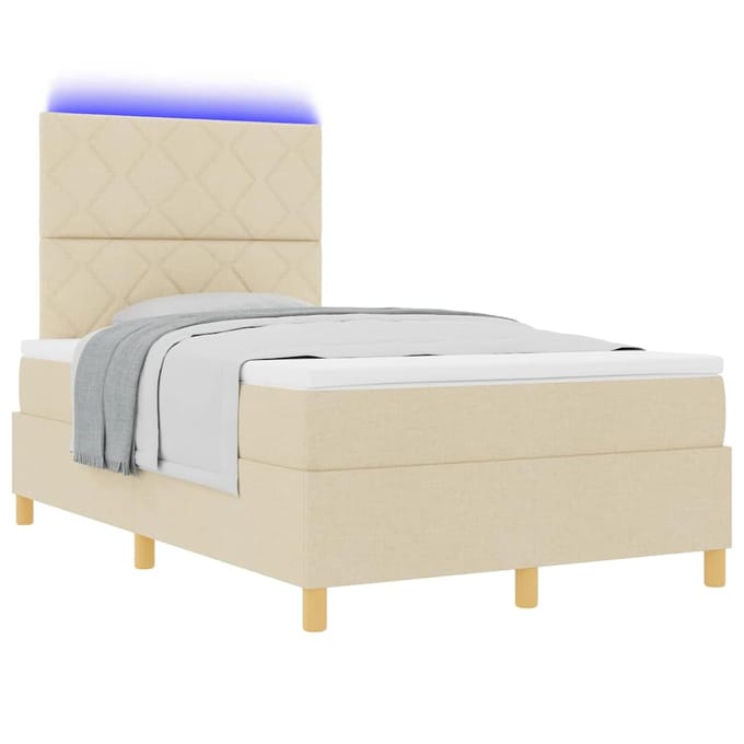 vidaXL - LED - Box - Spring - Bed - met - hoofdeinde - Crème - 120 - x - 200 - cm - Stof