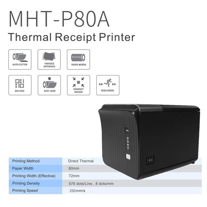 USB Thermische Printer Bonprinter 250mm/s Printsnelheid Max Ondersteuning 80mm Papierbreedte Automatische Snijder UK Plug zwart