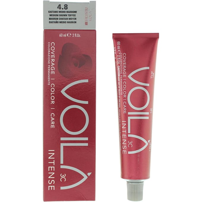 Intercosmo, Voila 3C Intense, Aqua, Permanente Haarkleur, 4.8 Medium Bruin Toffee, 60 ml