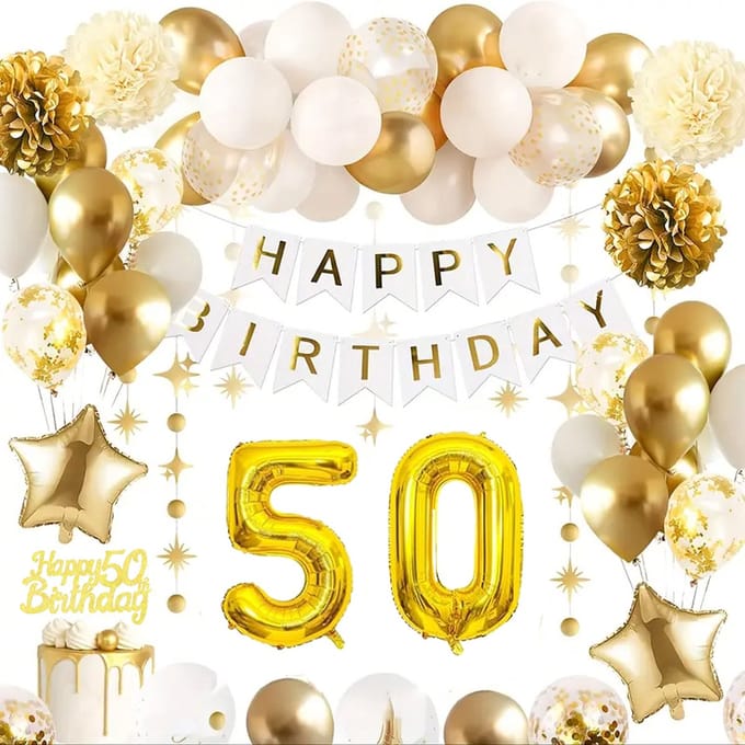 FeestmetJoep® 50 jaar verjaardag versiering & ballonnen - Goud & Wit