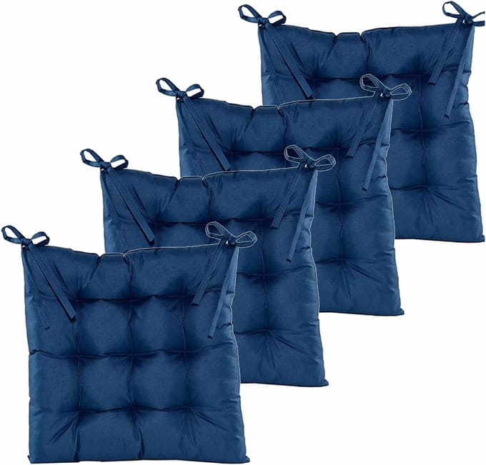 Anna's collection Stoelkussen gewatteerd - 4x - donkerblauw - 38 x 38 cm - binnen/buiten