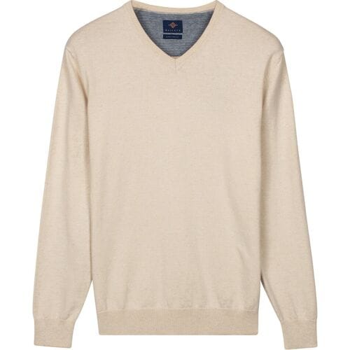 Baileys Trui Solid Color V-Neck Cotton Single Knit Marshmallow / male