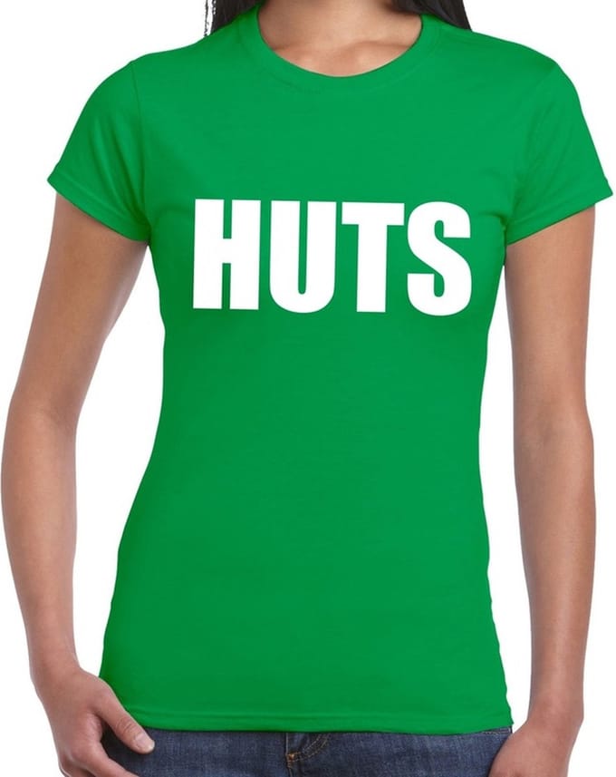 HUTS tekst t-shirt groen dames - dames shirt HUTS M