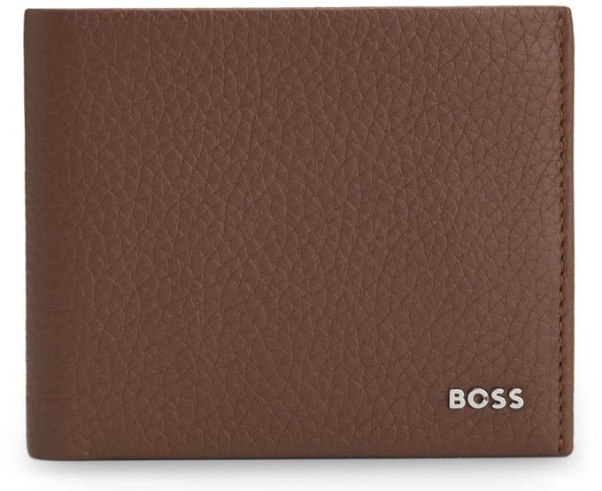 BOSS Leren kaarthoes New Crosstown 8 CC Card Case Medium Brown bruine