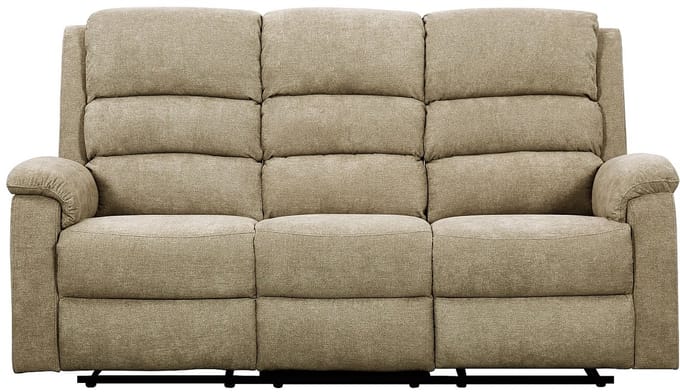 Vente-unique Elektrische relax-driezitsbank van taupe stof met plankje NEVERS