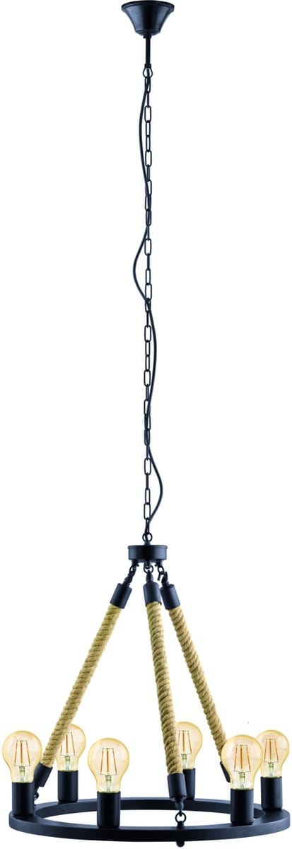 EGLO Vintage Findlay - Hanglamp - 6 Lichts - Zwart