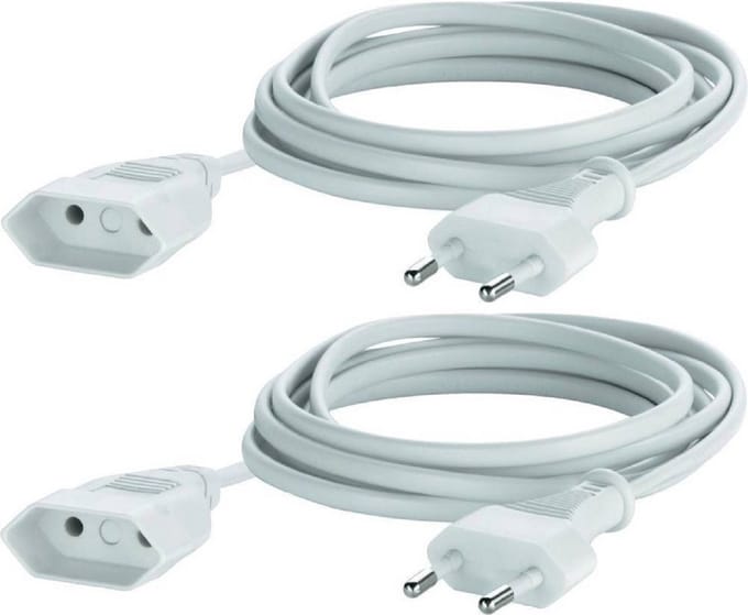 Benson Verlengsnoer plat - 2x - 5 meter - wit - verlengkabels - voor binnen - platte stekker