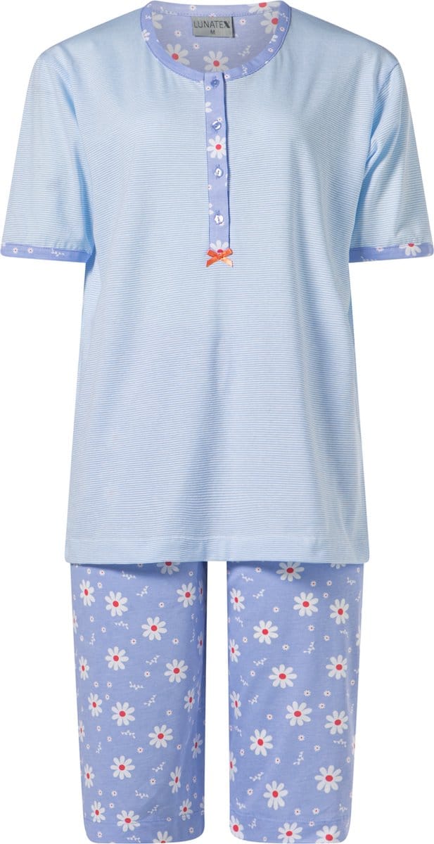 Lunatex - dames shortama 124191 - knoophals - blauw - maat M