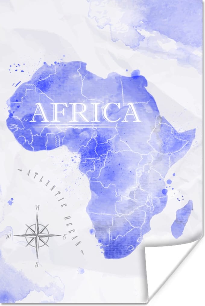 Wanddecoratie - Wereldkaarten - Waterverf - Blauw - 40x60 cm - Poster
