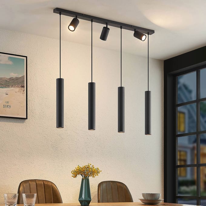 Lindby - hanglamp - 7lichts - staal - H: 40 cm - GU10 - zandzwart