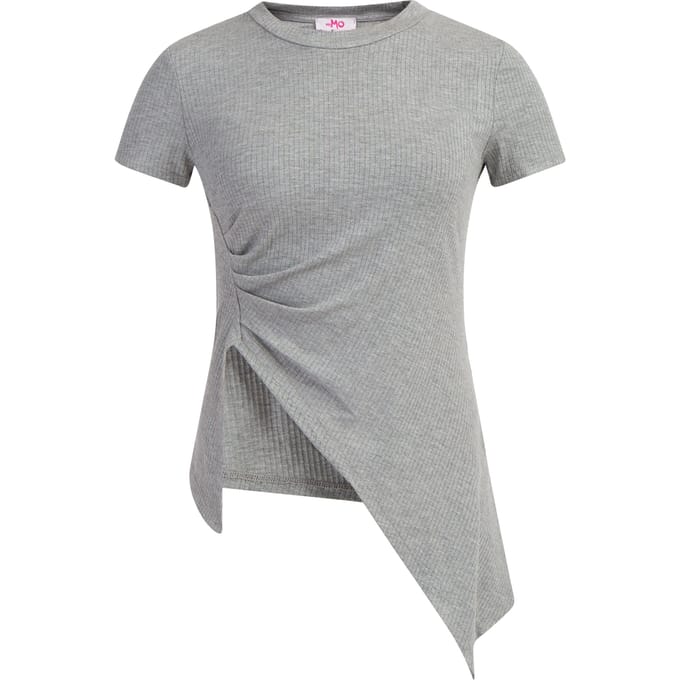 Mymo Jerseyshirt van geribd breisel Dames grijs melange