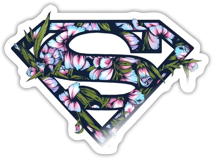 Superman S Schild Met Bloemen Sticker maat S (10 x 10 cm)