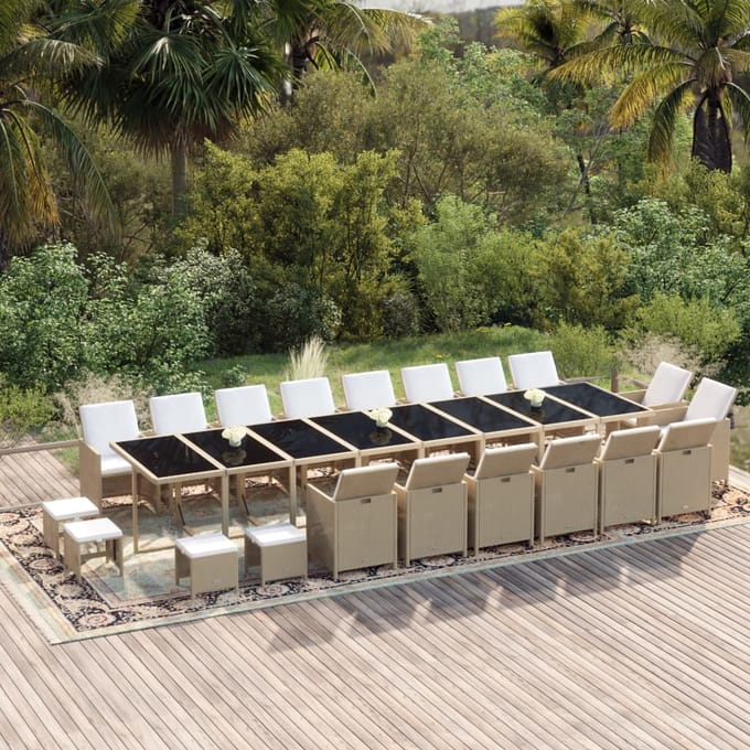 vidaXL - 21-delige - Tuinset - met - kussens - poly - rattan - beige