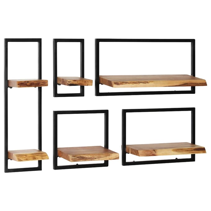 vidaXL - 5-delige - Wandschappenset - massief - acaciahout - en - staal