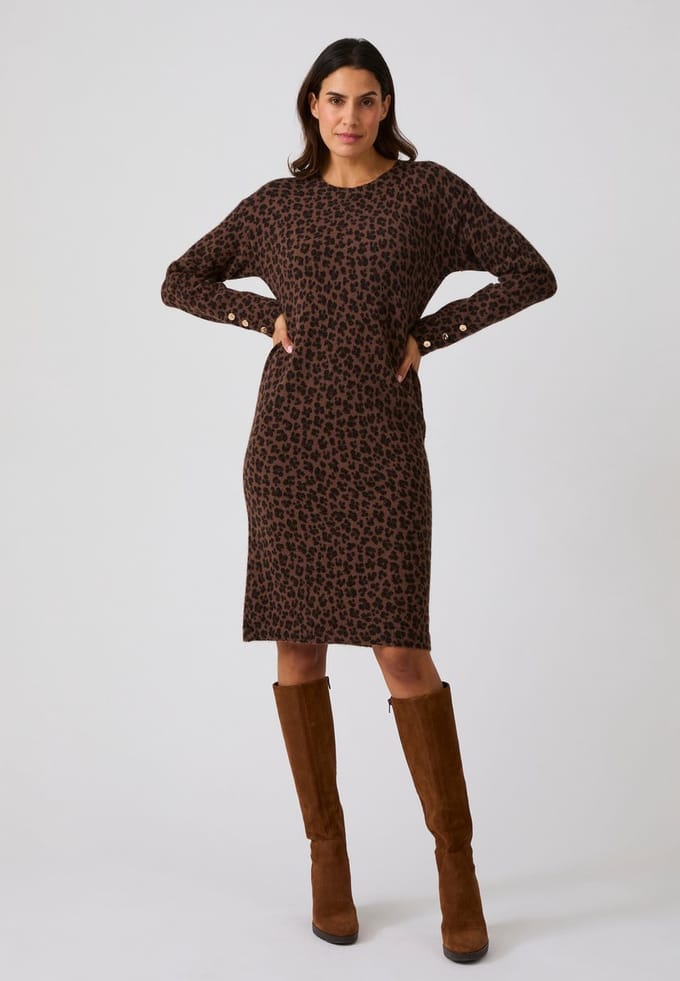 Damart - Thermolactyl dierenprint sweaterjurk - Dames - Bruin - M