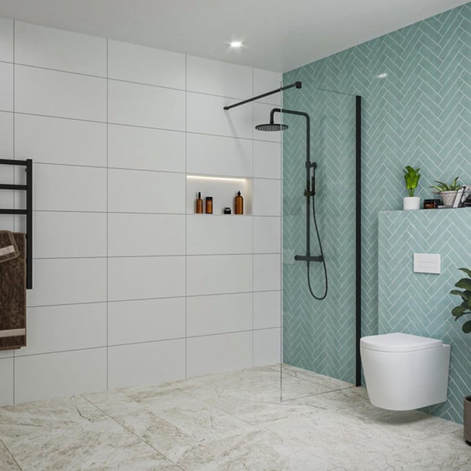 FugaFlow Eccelente Vetro inloopdouche badkamer - 70x200cm - helder glas - wandarm - mat zwart