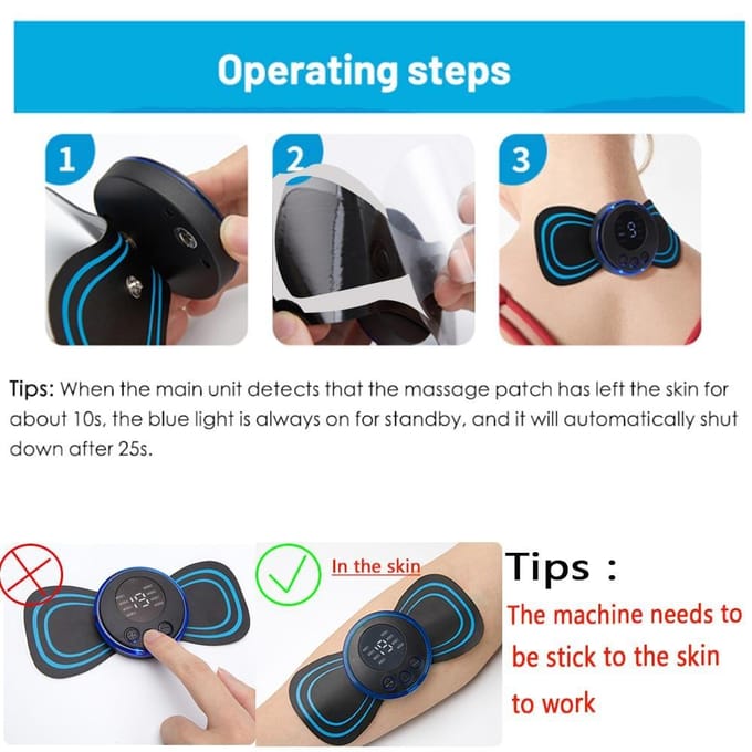 EMS multifunctionele draagbare mini-pulsmassage-patch Elektrische cervicale stimulator voor cervicale wervelkolom Fysiek 8-modus puls-spierstimulator-therapie Remote control version blauw