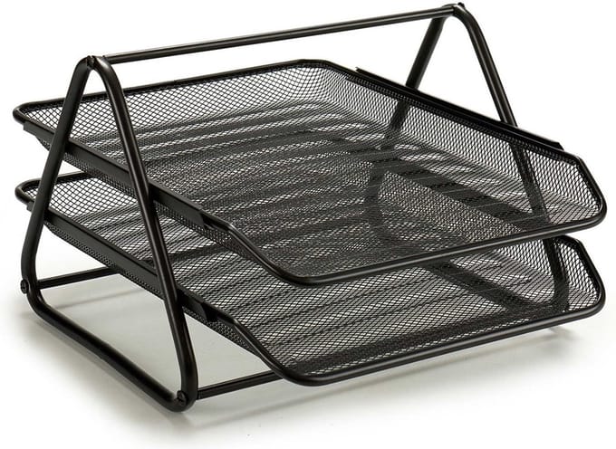 Pincello Brievenbakje/postbakje 2 laags - metaal - zwart - A4 formaat - 30 x 35 x 21 cm
