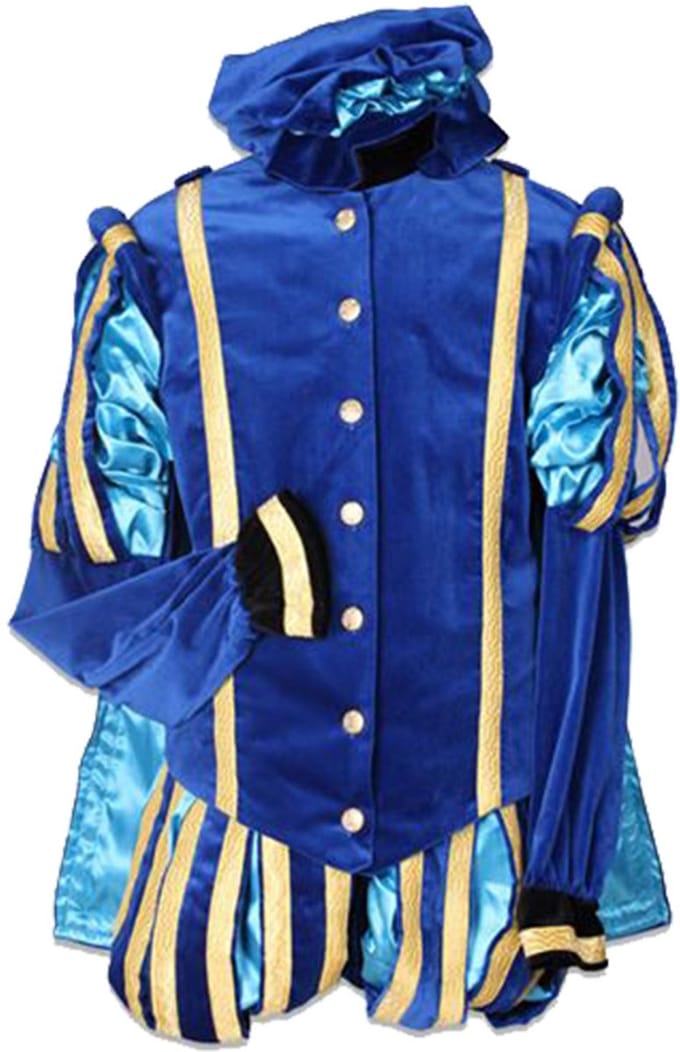 Piet fluweel met cape Malaga Blauw / Babyblauw.