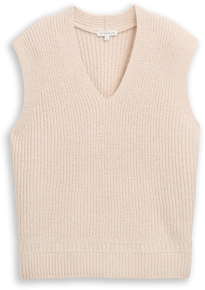 Tom Tailor - V-hals vest - Maat S - sand stone beige melange