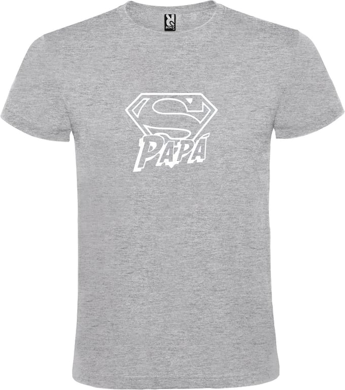 Grijs T-shirt ‘Super Papa’ Wit Maat L