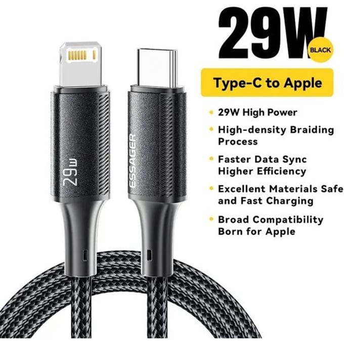 Essager USB-C kabel voor iPhone 14 13 12 11 Pro Max Xs Plus 29W snellaadkabel type C naar Lightning kabel voor iPad Macbook