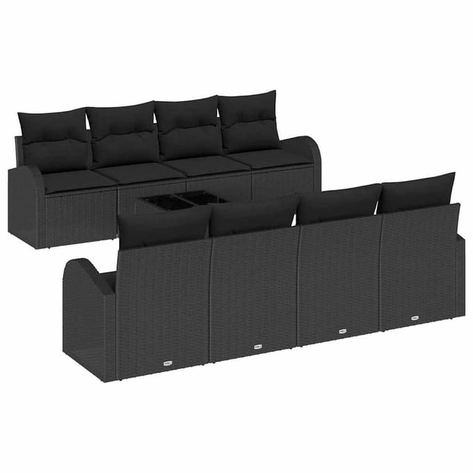 vidaXL - Tuinbank - Set - 9 - st - Zwart - poly - rattan