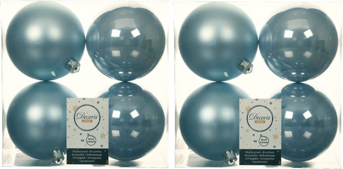 Decoris Grote kerstballen - 8x stuks - kunststof - lichtblauw - 10 cm - kerstversiering