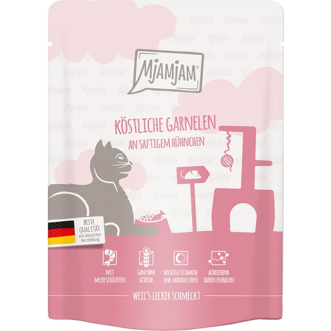 6x 300g MjAMjAM Squeeze Delicious Prawns on Juicy Chicken kattenvoer nat