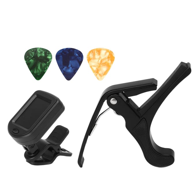 Gitaar Capo Pick Tuner Set LED Display Gitaar Heldere Achtergrondverlichting Leesaccessoires Tuner Kit black