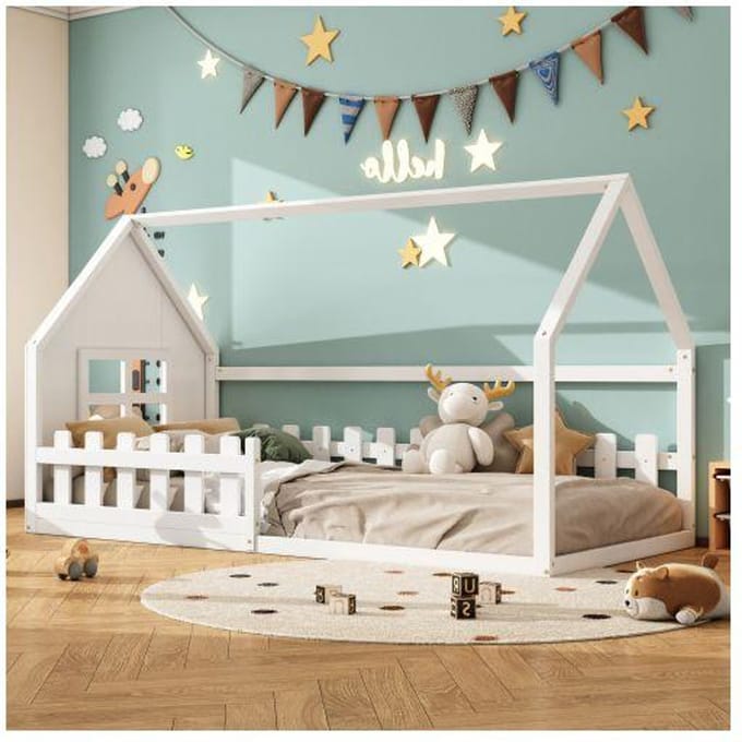 Lit d'enfant - MUVOE - 90x200cm - Design maison - Blanc - Montage facile