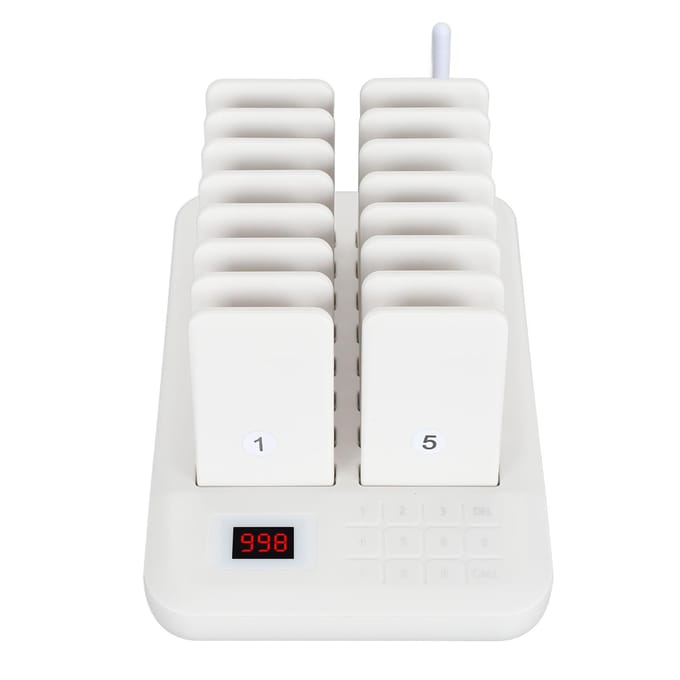 Restaurant Pagersysteem Draadloos 16 Social Distancing Houdende Pagers met Toetsenbordzender EU Plug gray