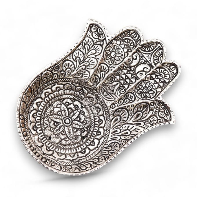 Gepolijste aluminium grote Hamsa wierookhouder 18x13cm