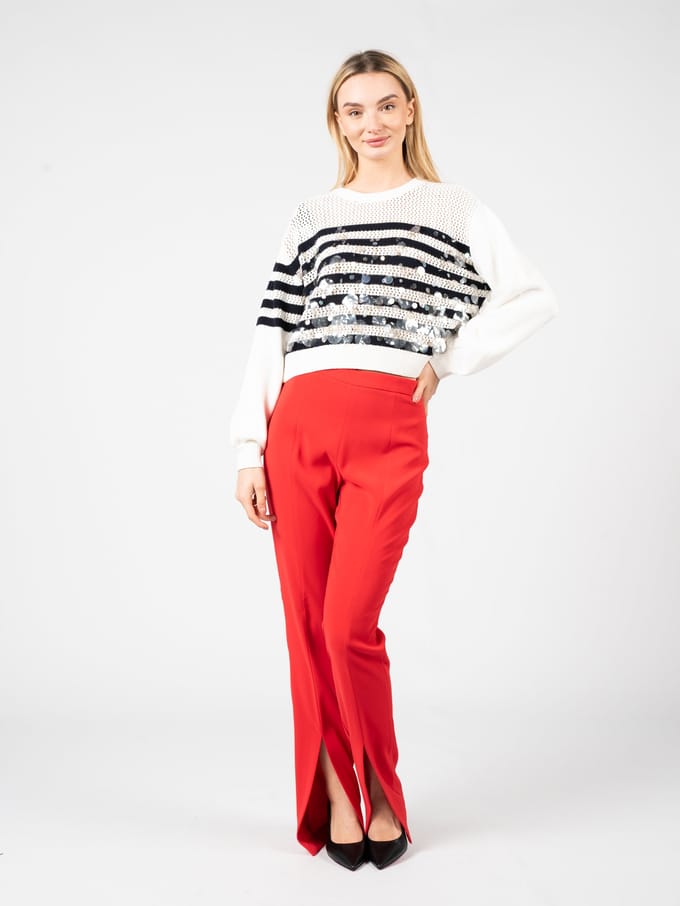 PINKO Carreno Maglia Rete Cotone Rig Ecru/navy Blue Größe: M | Strickpullover Outlet | Damen | Blau