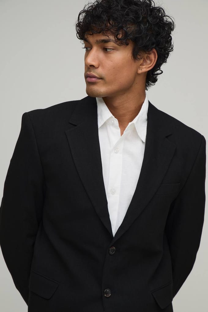 Linnen-look Blazer Met Relaxed Fit | Black | Size 38
