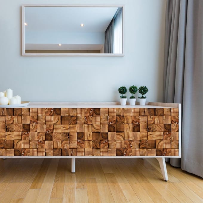 Walplus - Muursticker - Vierkant Hout - Bruin