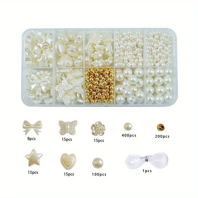 1 Set imitatieparel kralen DIY accessoires materiaal pakket, volledige set kralen armbanden, kralen sieraden accessoires kralen Pack of 1 wit